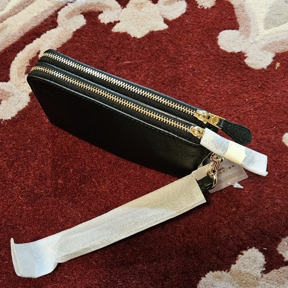 Coach Double Corner Zip Wallet Embossed Black Pebble Leather Gold Tone Hdwr NWT - Picture 7 of 16